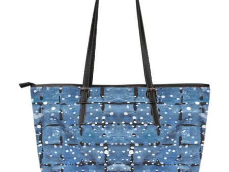 Blu&White Dotted Plaid Large Tote Bag on Sale