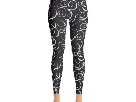 B&W Squiggles Yoga Leggings Online Sale