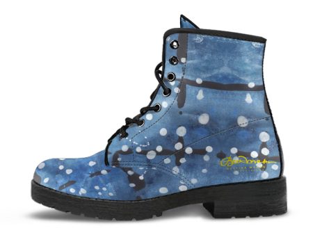 Blu&White Dotted Plaid Leather Boots (Vegan) Hot on Sale