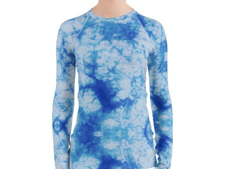 Blue Tie Dye Long Sleeve Tops Hot on Sale