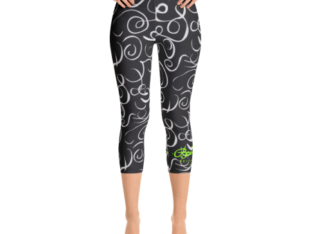 B&W Squiggles Capri Leggings Hot on Sale