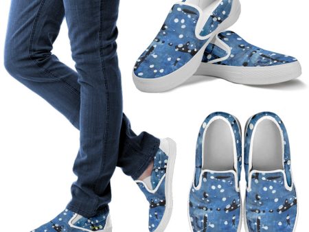 Blu&White Dotted Plaid Slip On Sneakers Online Sale