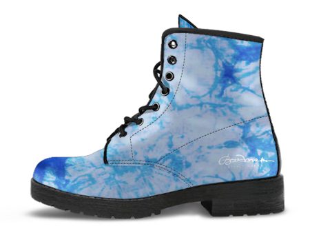 Blue Tie Dye Leather Boots (Vegan) For Sale