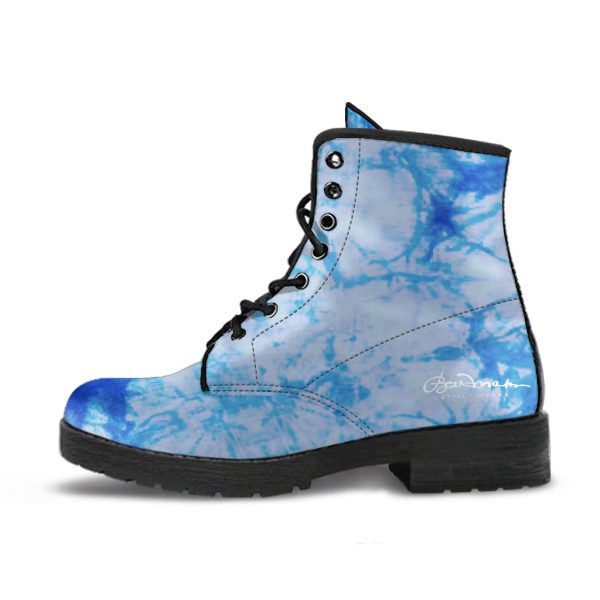 Blue Tie Dye Leather Boots (Vegan) For Sale