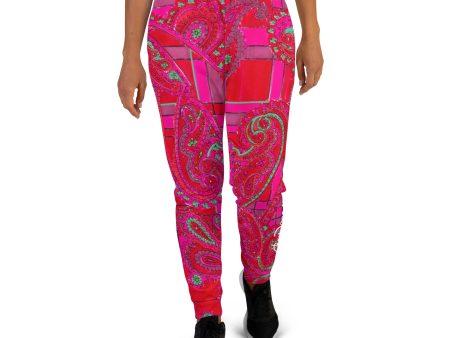 Bright Fuscia and Red Poppy Paisley on Plaid Women s Recycled Joggers Online Sale