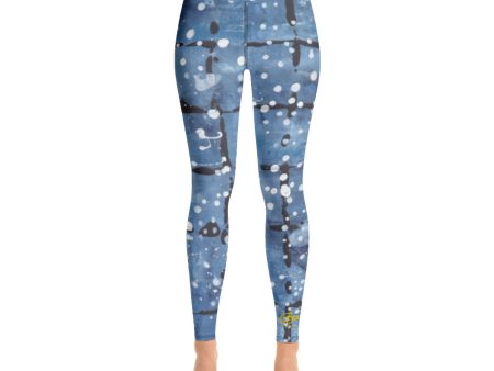 Blu&White Dotted Plaid Yoga Leggings Cheap