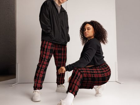 Red Plaid Unisex track pants Cheap