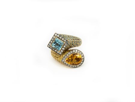 Asymmetric Toi et Moi Fancy Shape Colorstone and Diamond Ring Online now