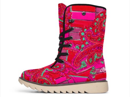 Bright Fuscia and Red Poppy Paisley on Plaid Polar Boots Online now