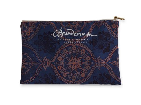 Sargasso Blue and Mellow Rose Morrocan Damask Accessory Pouch Flat For Sale