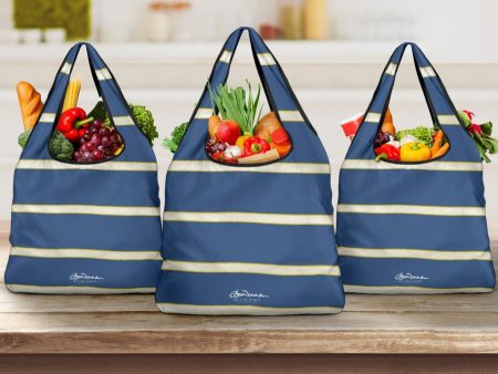 Blue Yellow White Stripe Grocery Bag Fashion