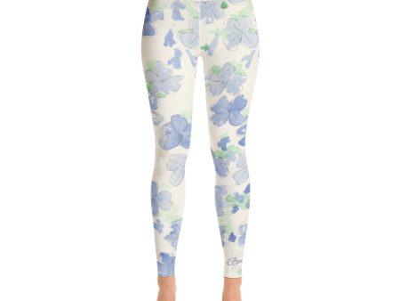 Blu&White Watercolor Floral Yoga Leggings For Cheap