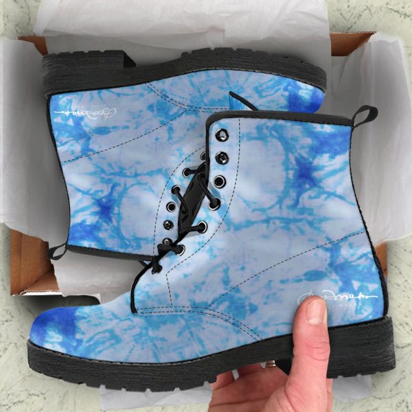 Blue Tie Dye Leather Boots (Vegan) For Sale