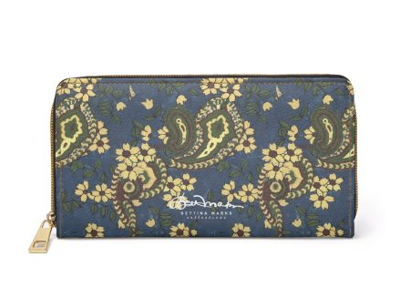 Vintage Blue Paisley Zipper Wallet Online now