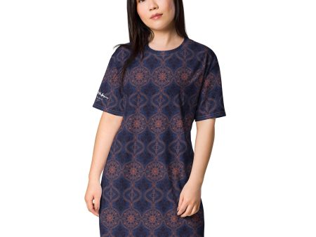 Sargasso Blue and Mellow Rose Damask T-shirt dress Fashion