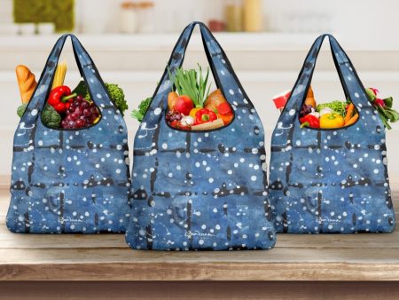 Blu&White Dotted Plaid Grocery Bag Online Sale