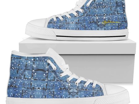 Blu&White Dotted Plaid High Top Sneakers Online now