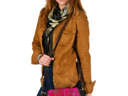 Bright Fuscia and Red Poppy Paisley on Plaid Saddle Shoulder Bag For Discount