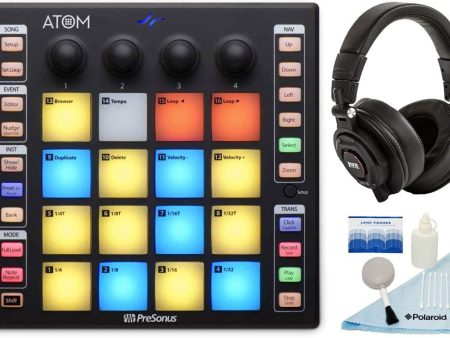 PreSonus ATOM MIDI, Audio, Portable Production and Performance Pad Controller w Professional Studio Recording Headphones Fashion